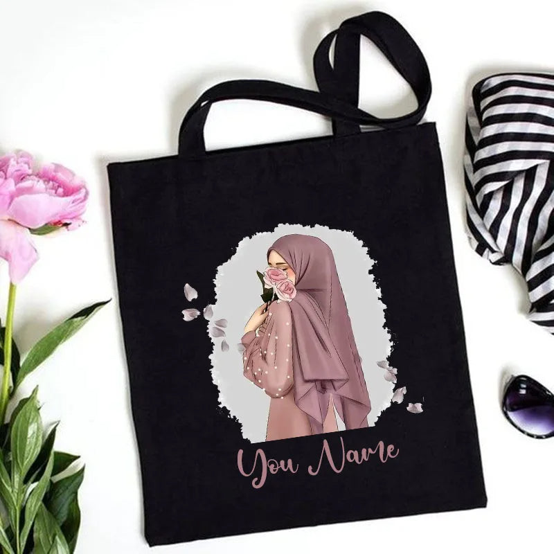 Personalized Hijabi Girl Shoulder Bag Female Canvas Bags Muslim Girl