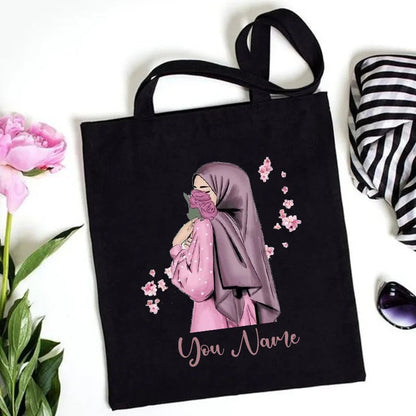 Personalized Hijabi Girl Shoulder Bag Female Canvas Bags Muslim Girl