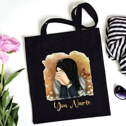 Personalized Hijabi Girl Shoulder Bag Female Canvas Bags Muslim Girl