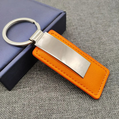 Laser Custom two sides Logo Leather Metal Keychain