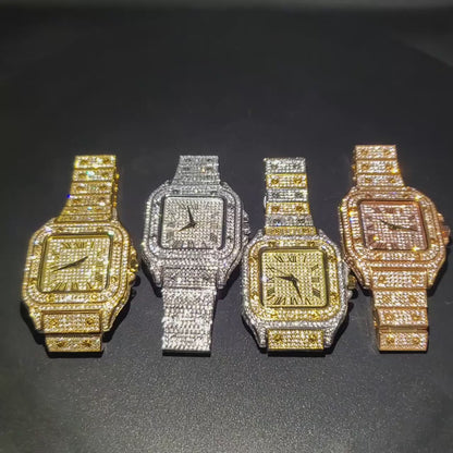 Quartz Wristwatches Iced Out Luxury Square with Full Diamond Unique