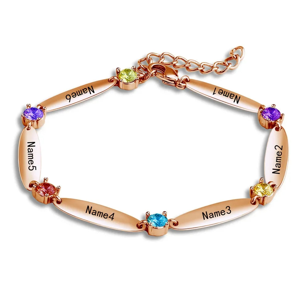 Customize Family Names Bracelet Free Engraving Bangle With Birthstone Crystal Personalized Women Mom