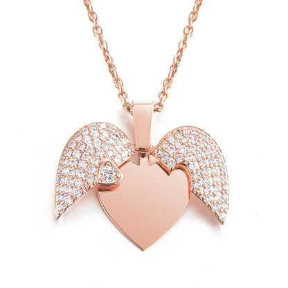 Personalized Women Chain Necklace Custom Engraved Heart Name Openable Heart Crystal Wings Pendant Neklace