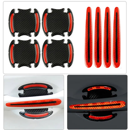 8PCS Car Door Bowl Handle Protector Safety Warning Anti-collision Anti-scratch Reflective Strip Exterior Protection