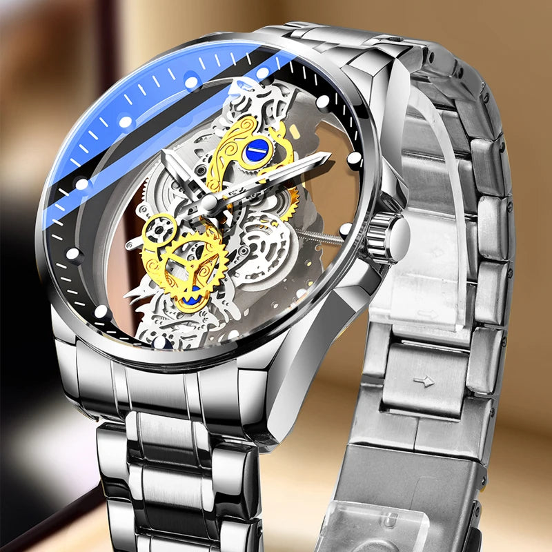 Men's Business Watches Men Silver Stainless Steel Quartz Watch withLuminous Clock