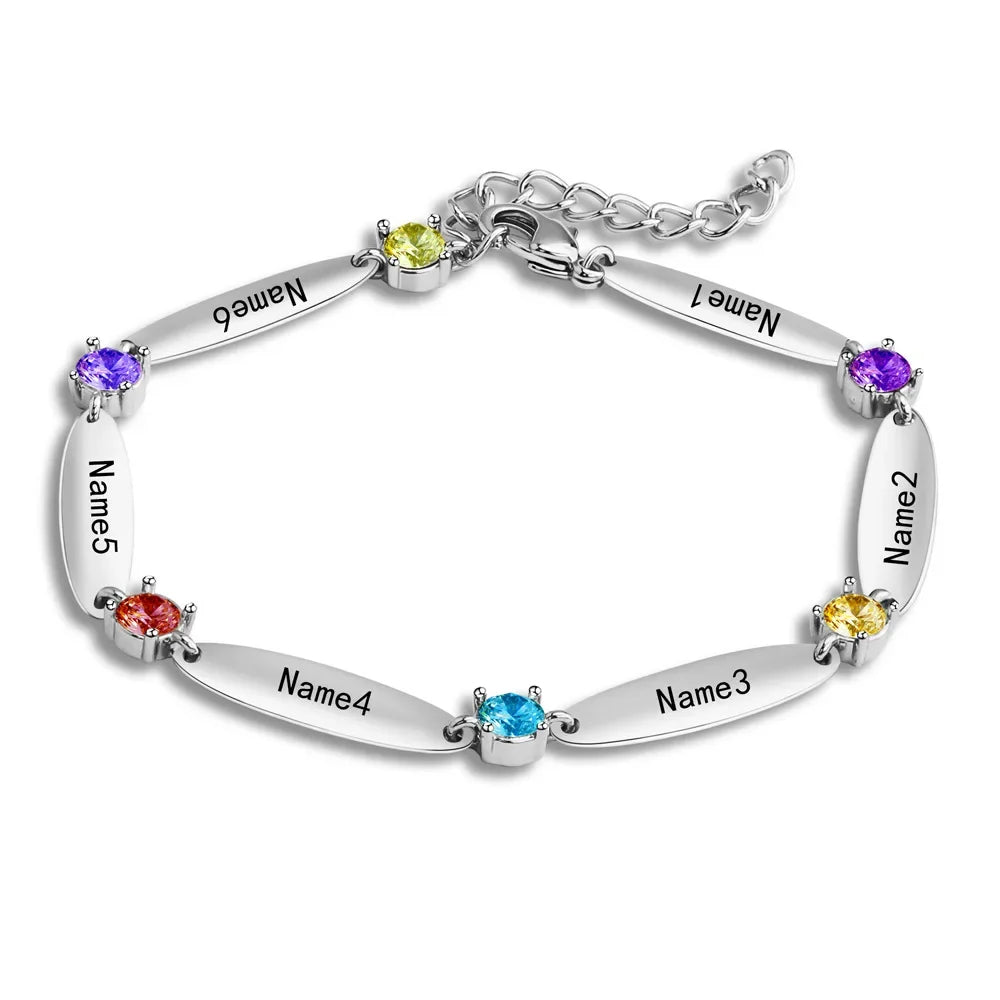 Customize Family Names Bracelet Free Engraving Bangle With Birthstone Crystal Personalized Women Mom