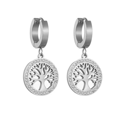 Stainless Steel Retro Hollow Inlaid Zircon Tree Of Life Peace Jewelry