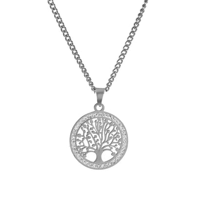 Stainless Steel Retro Hollow Inlaid Zircon Tree Of Life Peace Jewelry