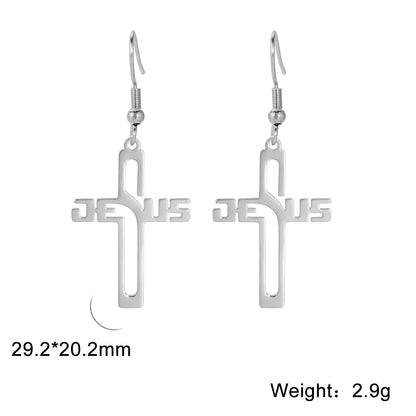 Christian Jesus Cross Dangling Earrings for Women Girls Stainless Steel