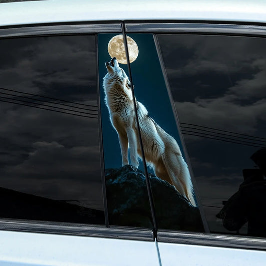 2pcs Wolf and the Full Moon Car Auto B Pillar Sticker Waterproof