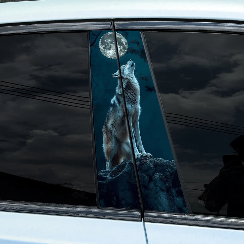 2pcs Wolf and the Full Moon Car Auto B Pillar Sticker Waterproof