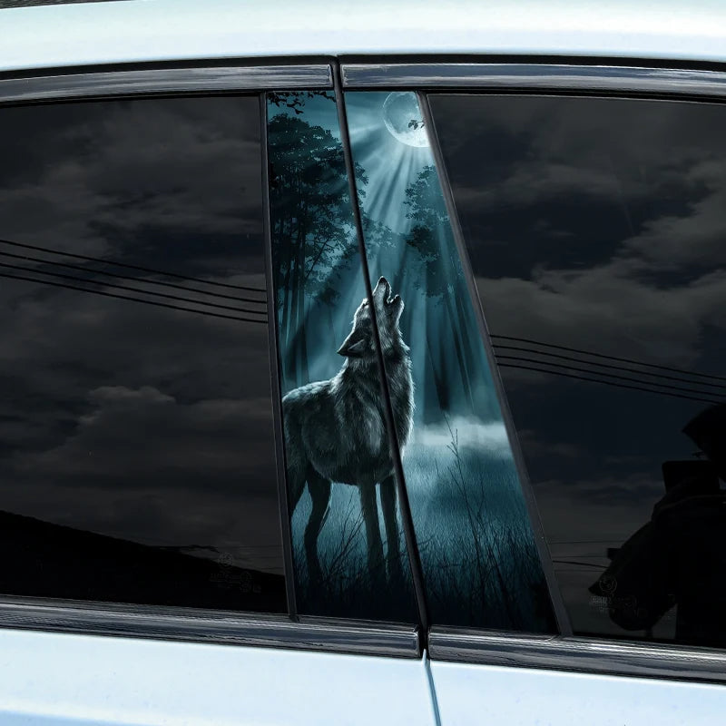 2pcs Wolf and the Full Moon Car Auto B Pillar Sticker Waterproof