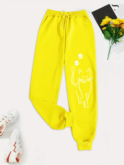 Daily Casual High Quality Cat Print Street Sport Jogging Trouser